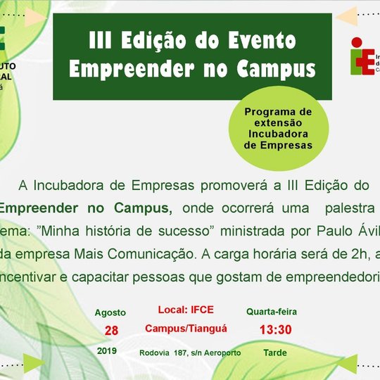 #11378 IFCE Tianguá realiza palestra sobre empreendedorismo