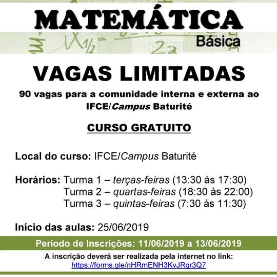 #15777 Campus Baturité abre Curso de Extensão em Matemática Básica