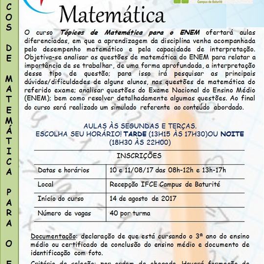 #16143 Baturité abre preparatório de Matemática para o ENEM