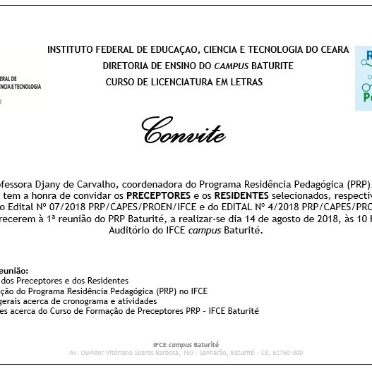 #16234 1ª Reunião do PROGRAMA RESIDÊNCIA PEDAGÓGICA (PRP)/ IFCE Baturité
