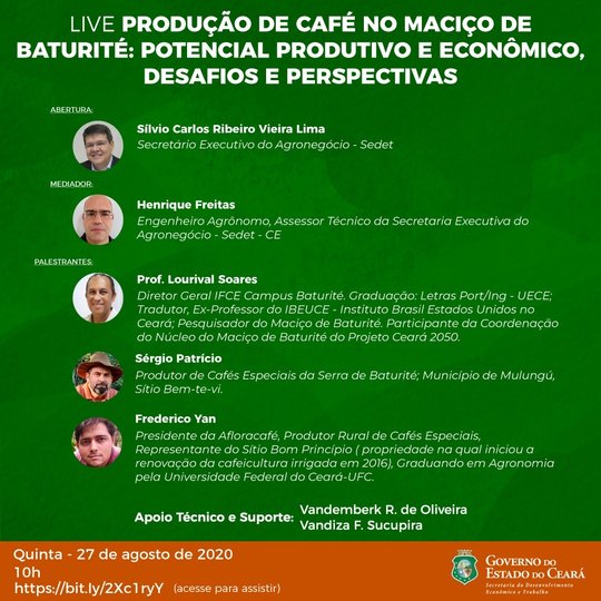 #16278 Diretor-Geral do campus Baturité participa de live sobre o potencial do Café