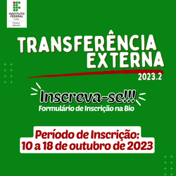#16305 o IFCE campus Baturité oferece 52 vagas para ingresso por meio de Transferência Externa 2023.2.