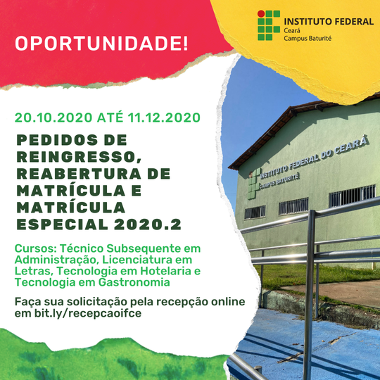 #16387 Campus Baturité abre período de matrícula especial 2020.2