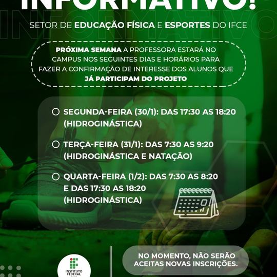 #17422 Setor de Educação Física emite comunicado sobre uso da piscina