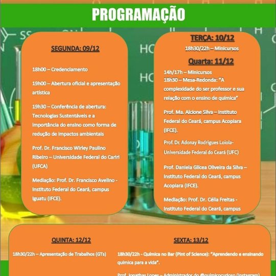 #6434 O campus Iguatu irá realizar em dezembro a 7ª Semana de Química