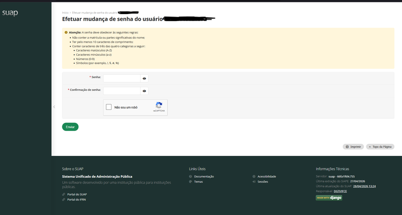 Efetuar Mudança de Senha