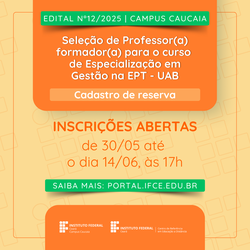Capa Notícia - Seleçção Professor Formador Gestão EPT Caucaia