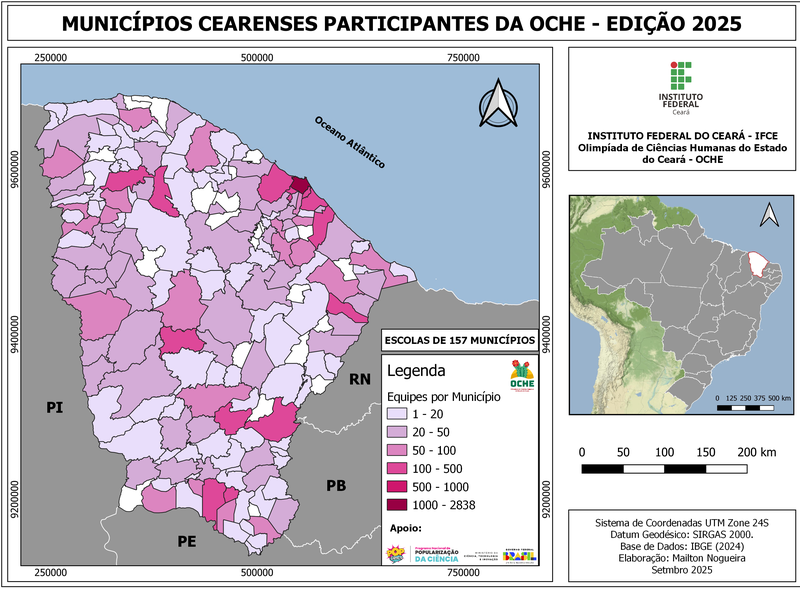 Confira mapa de municípios cearenses participantes da Oche 2025