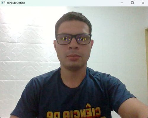 Eduardo mostra o software identificando os seis pontos em cada olho para detectar as piscadas voluntárias