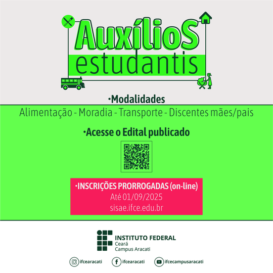 Auxílios estudantis 2025 inscrições prorrogadas